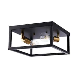 12 in. 2-Light Black Modern Industrial Open Box Flush Mount Ceiling Light