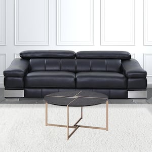 35 in. Walnut and Black Round Wood Coffee Table