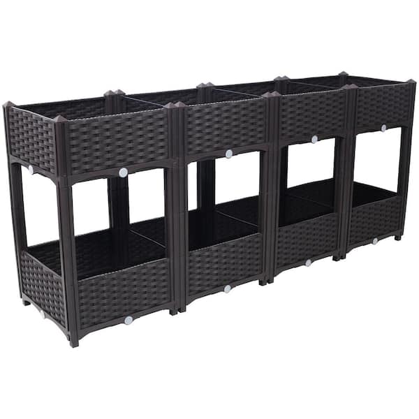 Unbranded Brown 63 in. x 15 in. x 27 in. Plastic Planter Raised Beds Elevated Garden Box with Drainage Plug for Vegetable, Herb