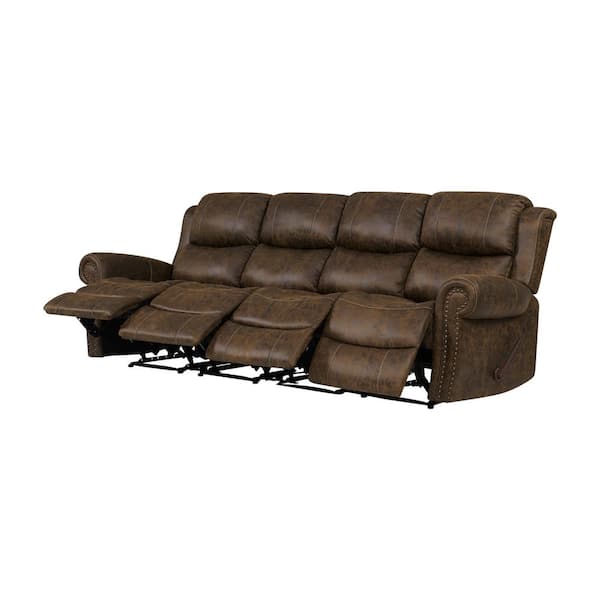 Prolounger Distressed Saddle Brown Faux, Saddle Leather Power Reclining Sofa