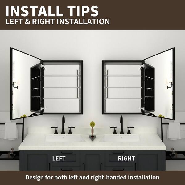 FAMYYT 23 in. W x 30 in. H Rectangular Silver Aluminum Alloy Recessed/Surface Mount Medicine Cabinet with Mirror