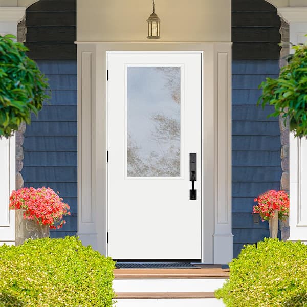 Legacy 30 in. x 80 in. RHOS 2/3 Clear Glass White Primed Fiberglass Prehung Front Door
