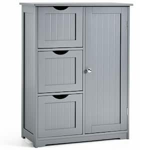 24 in. W x 12 in. D x 32 in. H Gray Bathroom Floor Linen Cabinet with 3-Drawers and 1 Cupboard