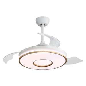 42 in. LED Indoor White Ceiling Fan with Retractable Chandelier Light Kit, 6 Speed 3 Colori Temperature Timing Fan Light