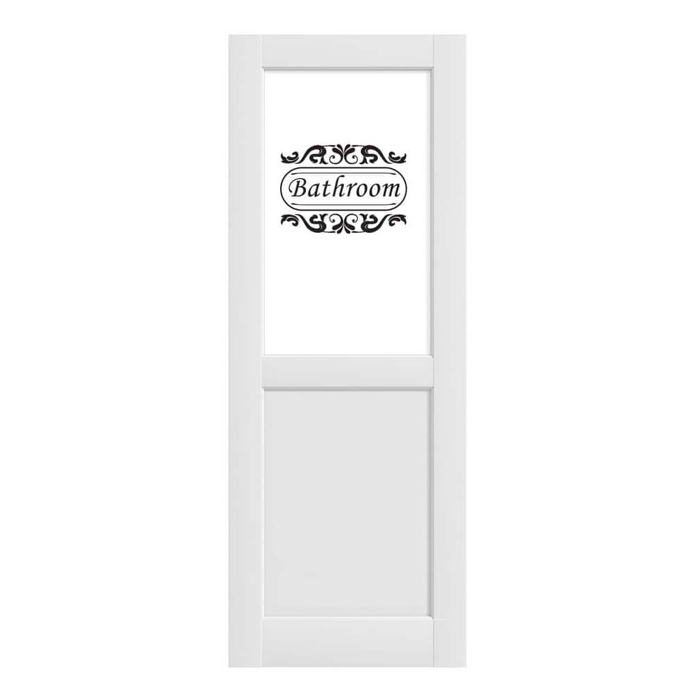 30 in. x 80 in. 1/2 Lite Tempered Frosted Glass Solid Core White Primed Wood Interior Door Slab with Bathroom Sticker price history on PriceWatchPro