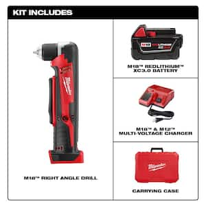 M18 18V Lithium-Ion Cordless 3/8 in. Right Angle Drill Kit w/one 3.0 Ah Batteries, Charger, Hard Case