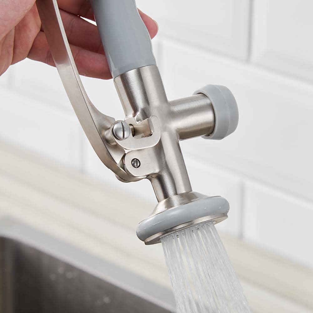 Brushed Nickel Commercial Pull-Down Kitchen Faucet with Sprayer