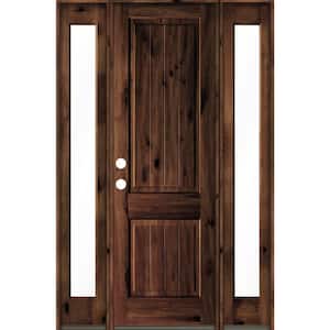 58 in. x 96 in. Rustic Alder Square Top Red Mahogany Stained Wood with V-Groove Right Hand Single Prehung Front Door
