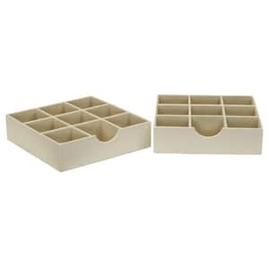 9 Section Hard-Sided Trays, 2-Piece Set, Cream Linen