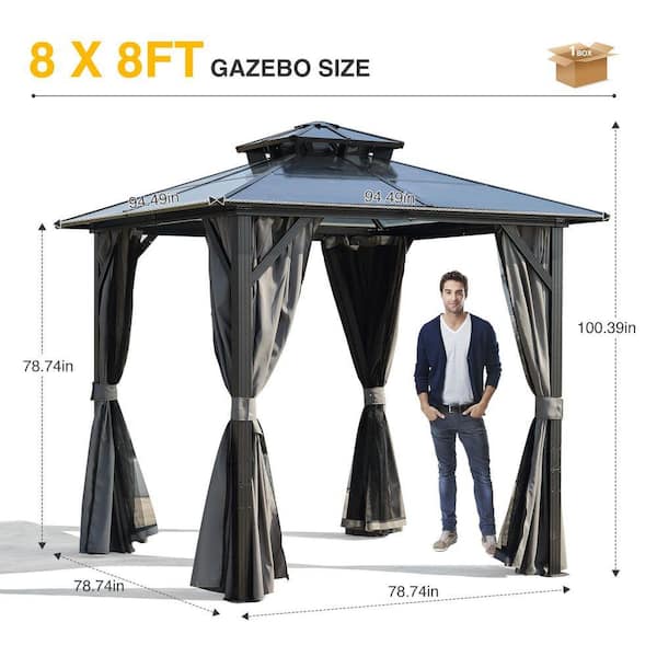 8 ft. x 8 ft. Grey Patio Hardtop Grill Gazebo with UV-Resistant