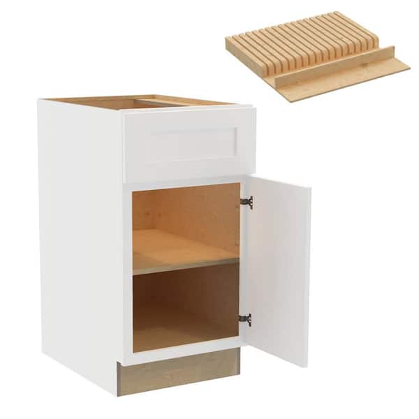 Home Decorators Collection Newport 18 in. W x 24 in. D x 34.5 in. H Assembled Plywood Base Kitchen Cabinet in Pacific White with Knife Block RH