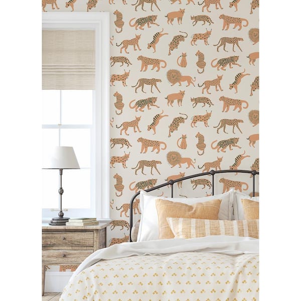 Tangerine Kitty Kitty Peel and Stick Wallpaper