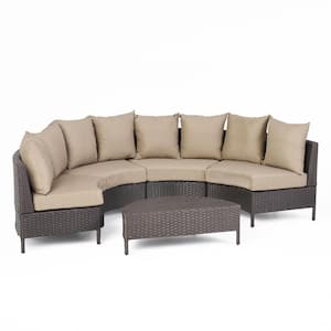 Newton Dark Brown 5-Piece Wicker Outdoor Sectional with Taupe Cushions