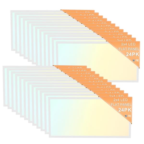 24-Pack 2 ft. x 4 ft. White Integrated LED Flat Panel Troffer Light Fixture With 5500 Lumens, 3500/4000/5000K Selectable