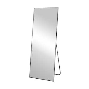 21.26 in. W x 64.17 in. H Metal Black Standing Mirror Rectangle Full Length Mirror Aluminum Framed Wall Mounted Stand