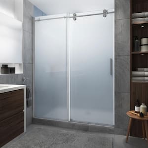Langham XL 48 - 52 in. x 80 in. Frameless Sliding Shower Door with Ultra-Bright Frosted Glass in Stainless Steel