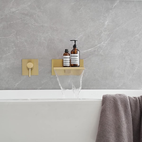 Widespread Waterfall 1-Handle Wall Mounted Roman Tub Faucet in Brushed Gold