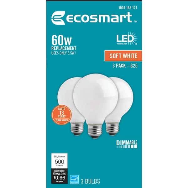 60-Watt Equivalent G25 Globe Dimmable ENERGY STAR Filament LED Frosted Vintage Light Bulb Soft White (3-Pack)