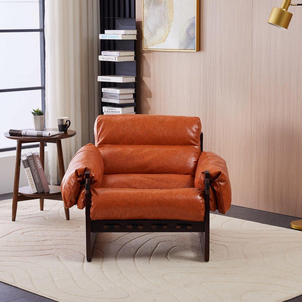 anpport Vintage Orange Oil Waxed Leather Accent Chair with