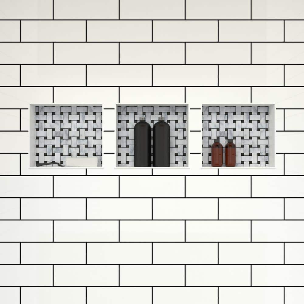 Black Triple Recessed Plastic Shower Shelf, 48-Inch Width