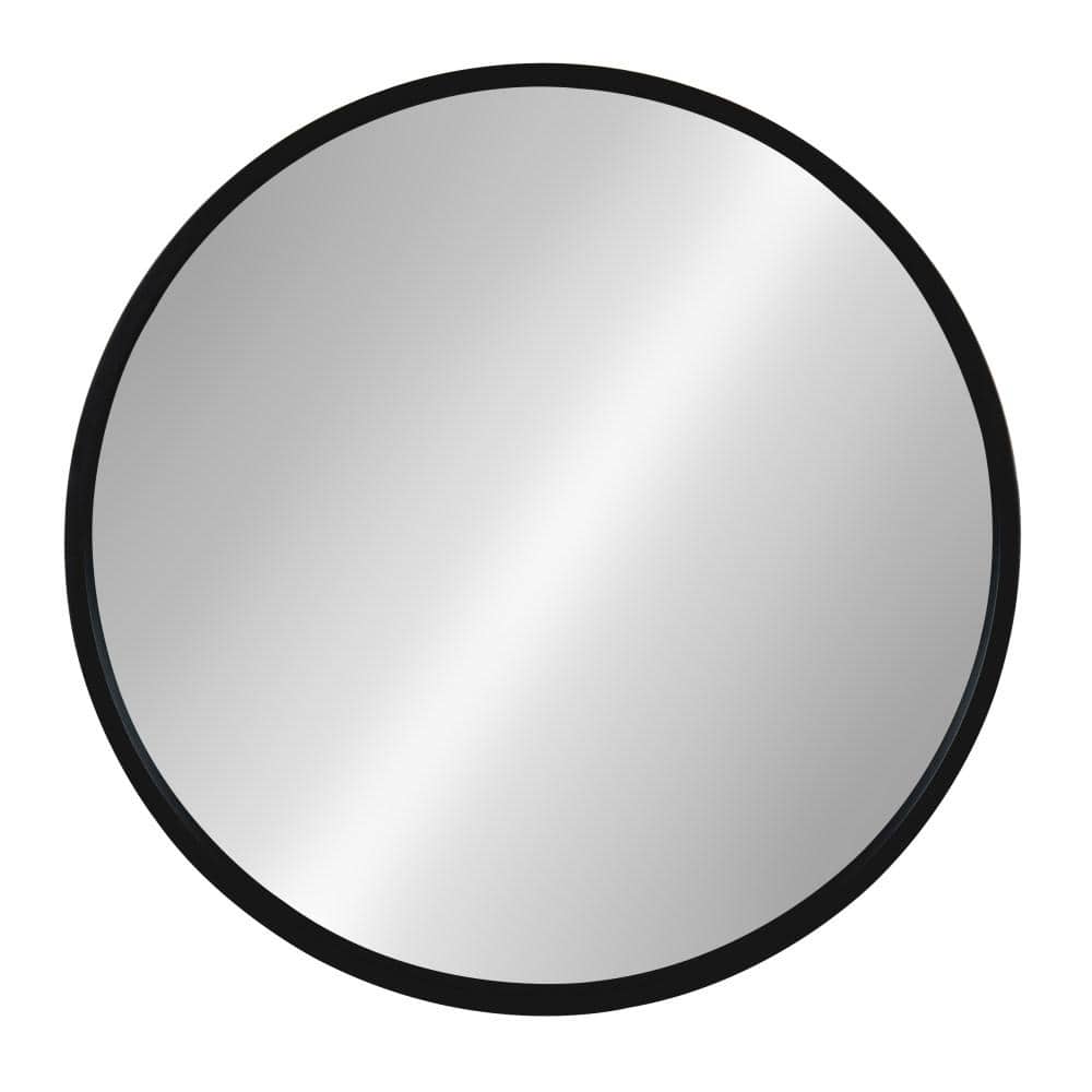 22" Round Black Wood Accent Wall Mirror