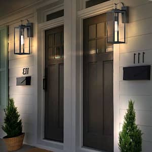 17.7 in. 1-Light Matte Black Outdoor Wall Lantern Sconce with Clear Glass (2-Pack)