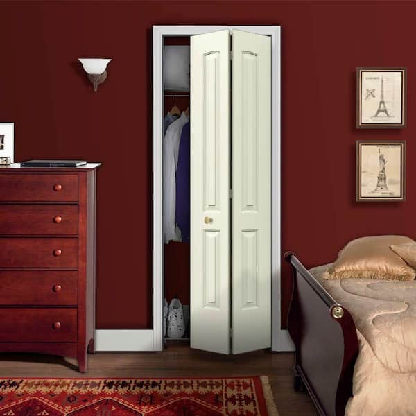 24 in. x 80 in. Caiman 2 Panel Vanilla Paint Hollow Core Molded Composite Closet Bi-Fold Door