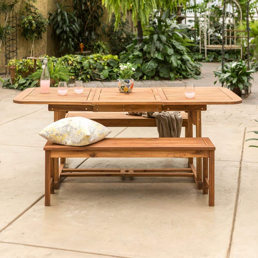 Brown Curved Acacia Wood Patio Dining Set for 4
