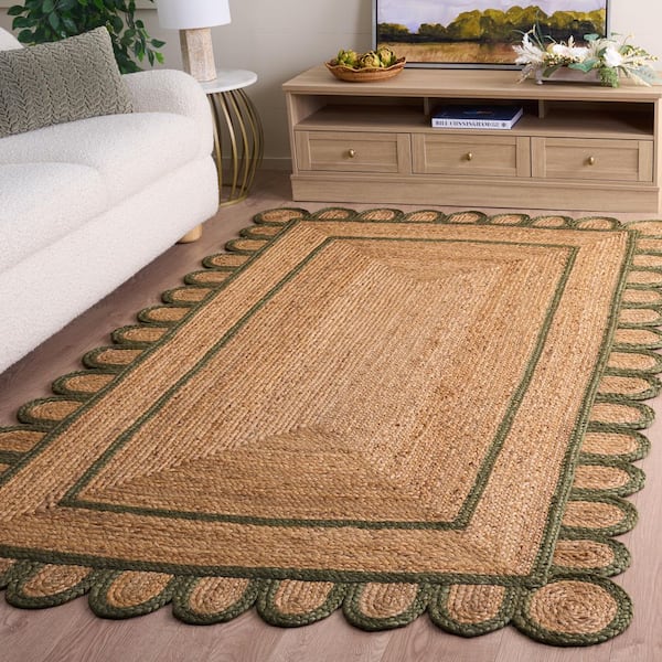 Natural Fiber 3 ft. x 5 ft. Natural/Olive Floral Border Woven Area Rug
