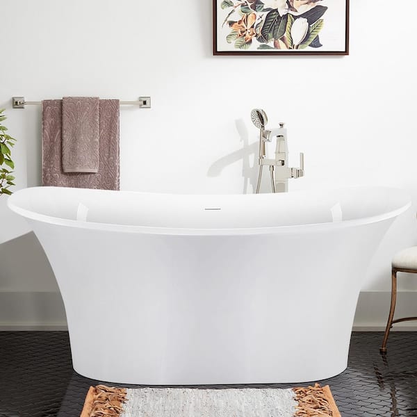 Mokleba Modern 67 in. H x 32 In. Freestanding White Acrylic Flatbottom Bathtub Elegant Lines Soaking Tub