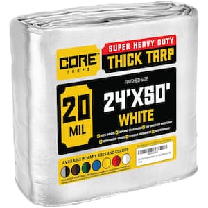 24 ft. x 50 ft. White 20 Mil Heavy Duty Polyethylene Tarp, Waterproof, UV Resistant, Rip and Tear Proof