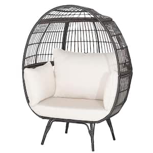 Wicker Patio Oversized Rattan Outdoor Lounge Chair Egg Chair Basket 4 Off White Cushion Indoor and Outdoor