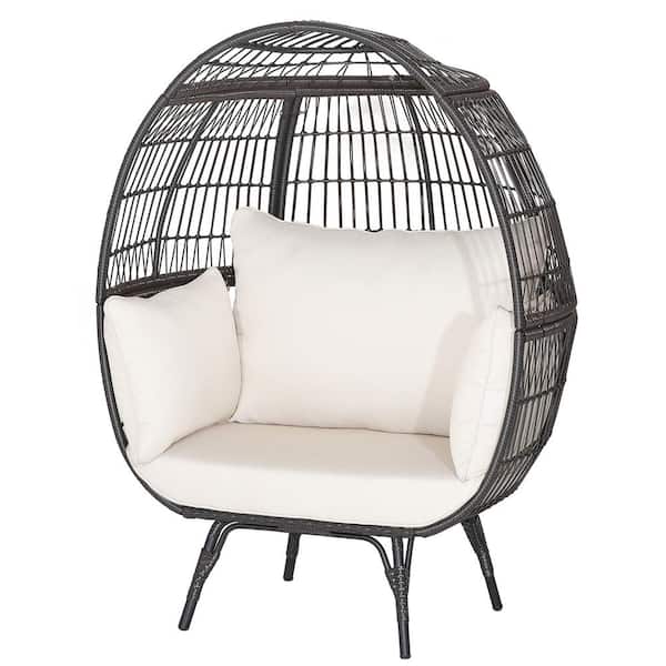 Costway Wicker Patio Oversized Rattan Outdoor Lounge Chair Egg Chair Basket 4 Off White Cushion Indoor and Outdoor