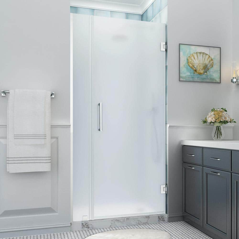 Aston Belmore XL 35.25 - 36.25 in. x 80 in. Frameless Hinged Shower Door with Ultra-Bright Frosted Glass in Polished Chrome