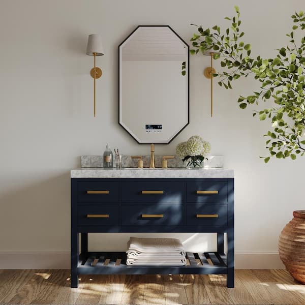 Ancerre Designs Elizabeth 48 in. W x 22 in. D Bath Vanity in Heritage Blue w/ White Marble Vanity Top w/ White Basin and Gold Hardware