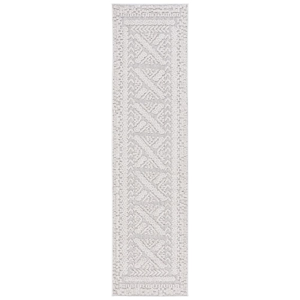 Global Gray/Ivory 2 ft. x 8 ft. Geometric Aztec Indoor/Outdoor Runner Rug