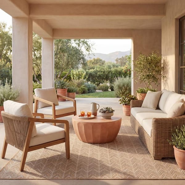 Calissea Chevron Natural 4 ft. x 6 ft. Outdoor Area Rug