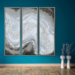 Iced Textured Metallic Hand Painted by Martin Edwards Framed Abstract Triptych Set Canvas Wall Art