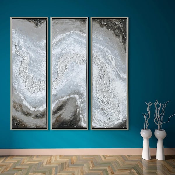 Empire Art Direct Iced Textured Metallic Hand Painted by Martin Edwards Framed Abstract Triptych Set Canvas Wall Art
