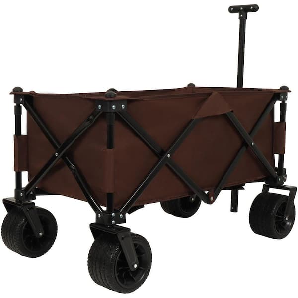 16 cu. ft. Brown Oxford Fabric Garden Cart, Folding Wagon with Telescopic Handle for Garden Camping Shopping Beach
