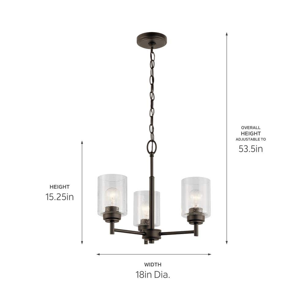 Winslow Bronze 3-Light Mini Chandelier with Clear Glass