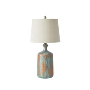 Artisan 26 in. Copper and Green Transitional, Casual Bedside Table Lamp for Living Room, Bedroom with Beige Linen Shade