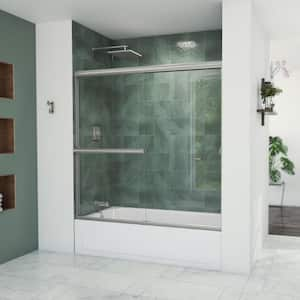 Aloha 56-60 in. W x 58 in. H Semi-Frameless Sliding Shower Door/Enclosure Tub Door in Brushed Nickel with Clear Glass