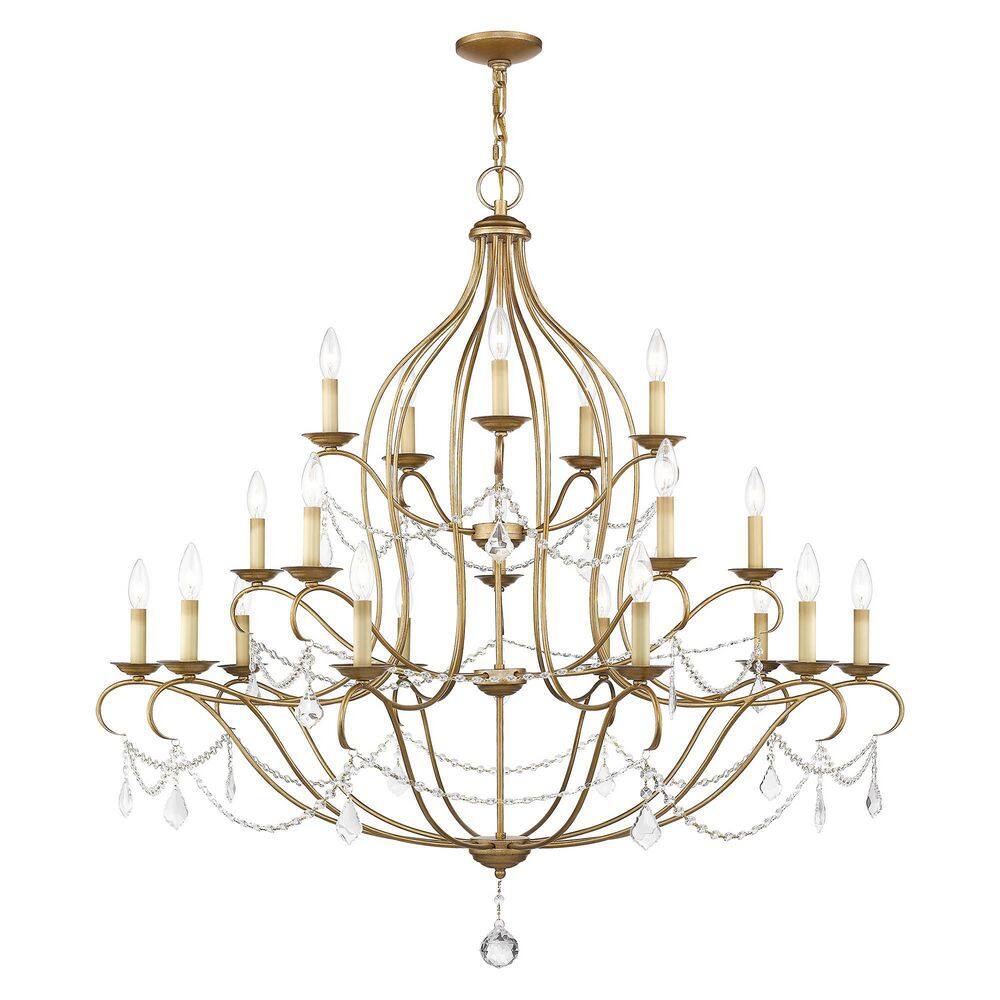 Antique Gold Leaf Crystal 12-Light Candle Chandelier