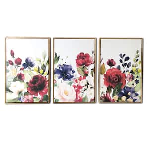 Floral Garden 3-Piece Floating Frame Canvas Floral Nature Art Print 24 in. x 48 in.