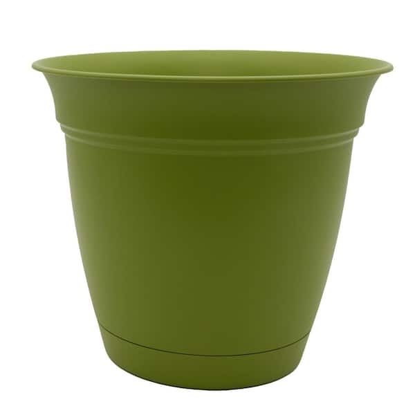 Unbranded Belle 20 in. Dia. Peridot Green Plastic Planter with Attached Saucer
