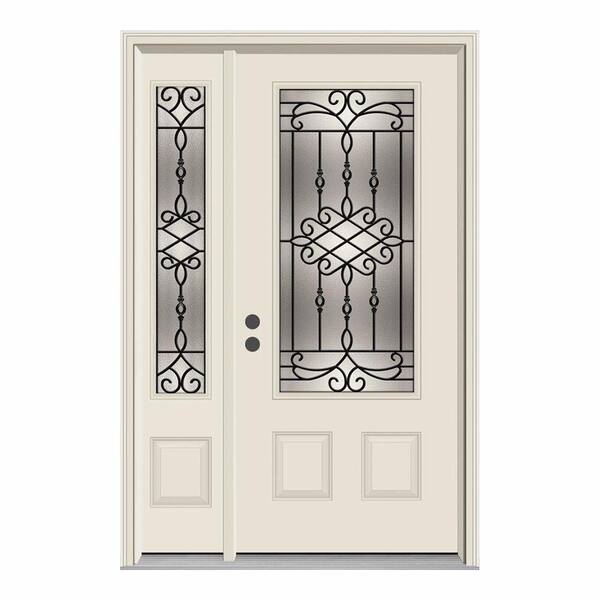 JELD-WEN 50 in. x 80 in. 3/4 Lite Sanibel Primed Steel Prehung Right-Hand Inswing Front Door with Left-Hand Sidelite