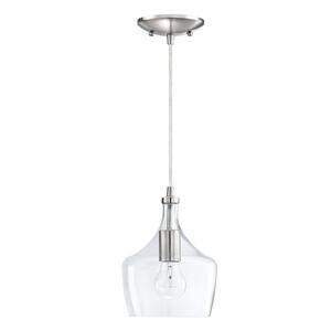 1-Light Kitchen Island Teardrop Clear Glass Pendant with Brushed Nickel Finish