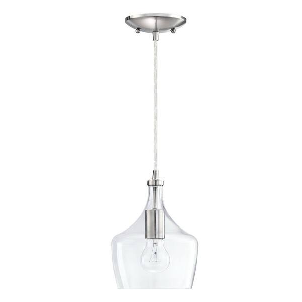 Hukoro 1-Light Kitchen Island Teardrop Clear Glass Pendant with Brushed Nickel Finish