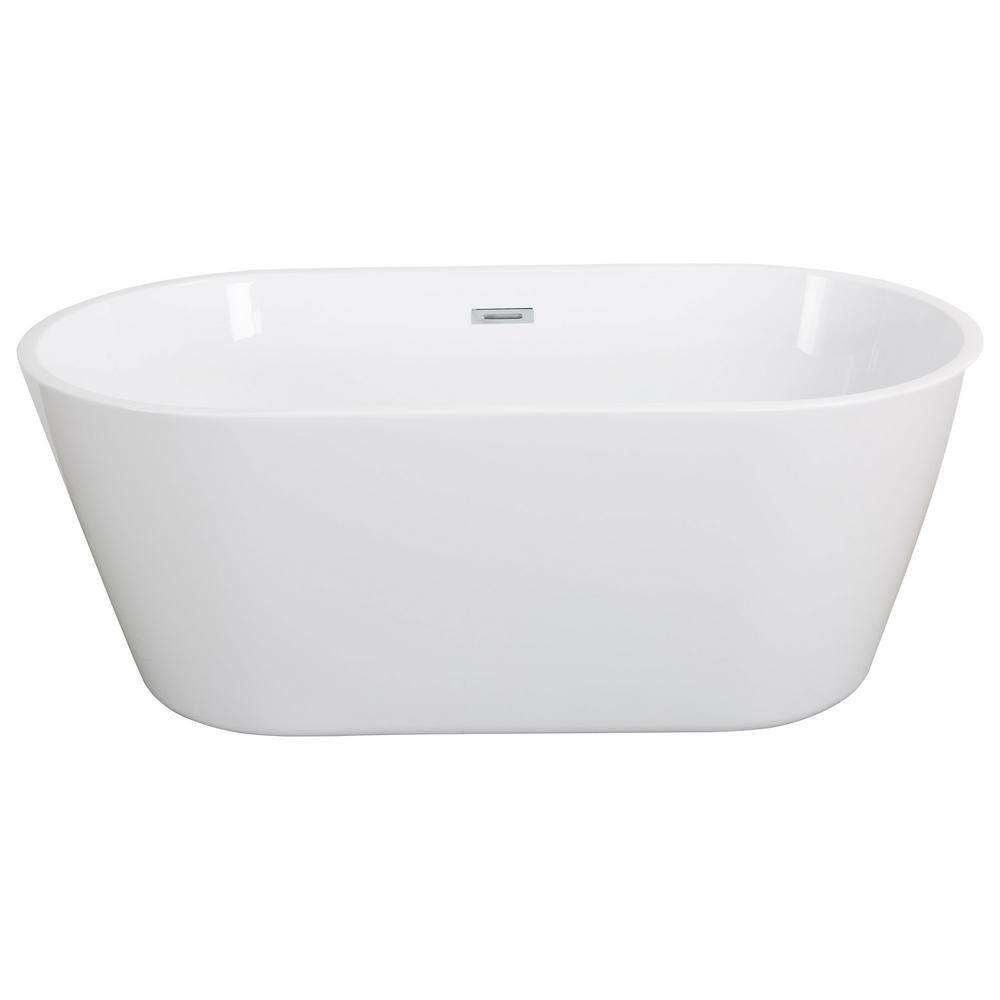 55.12 in. x 31.10 in. Acrylic Freestanding Soaking Bathtub with Center Drai